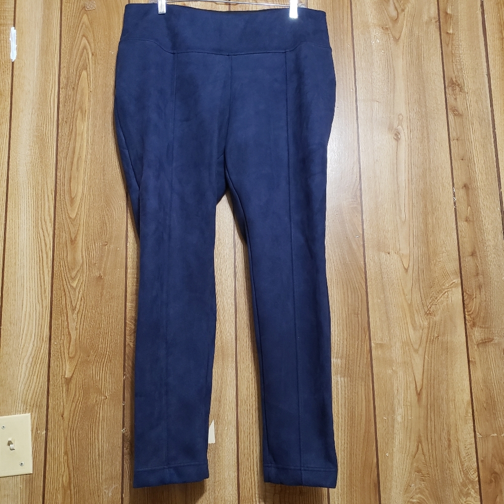 Andrew Marc Pants XL Blue Faux Suede High Rise Pull On Skinny Soft Stretch